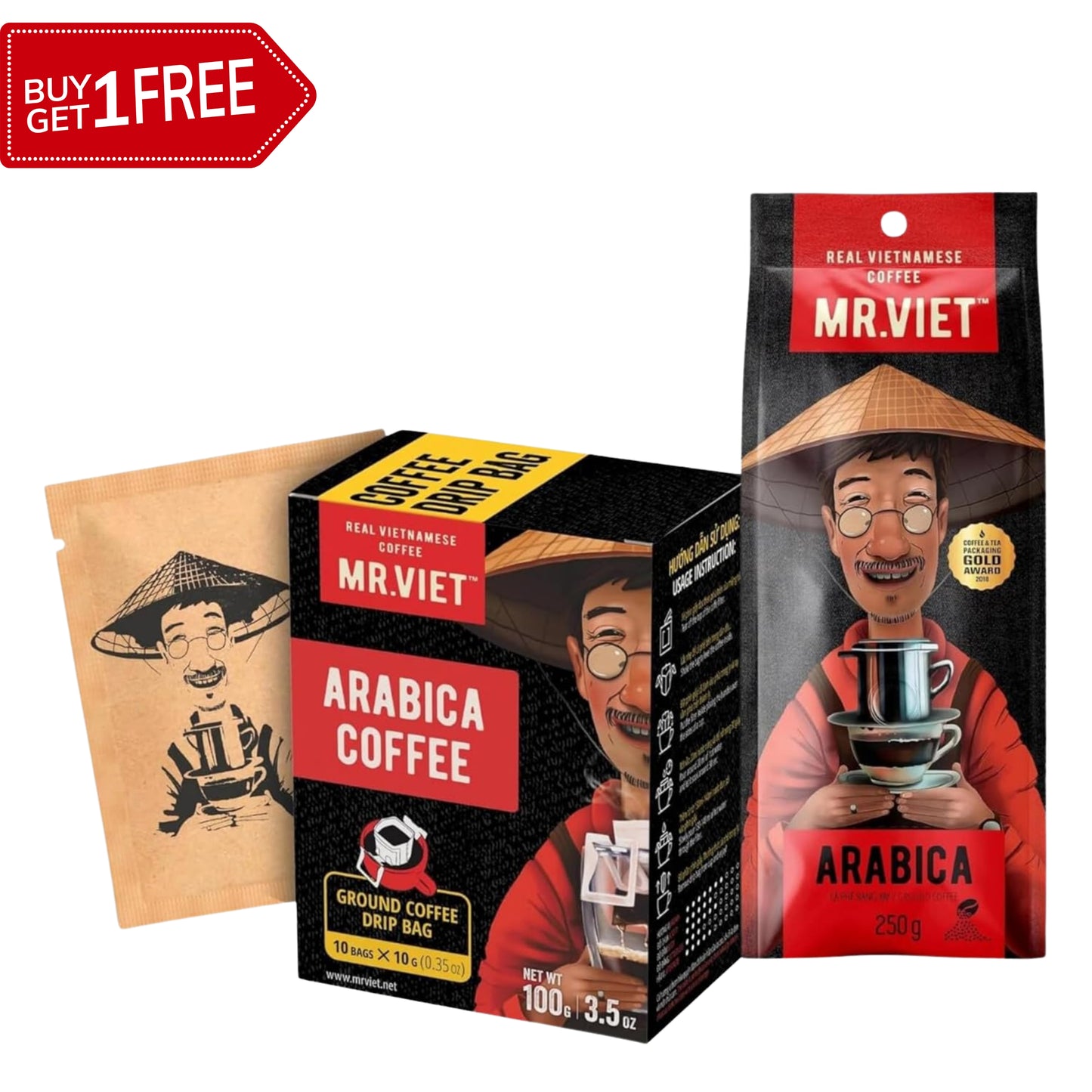 100% Arabica Ground Coffee Drip Bags, 10gX10 + 100% Arabica Ground Coffee, 250g Pack  - Combo