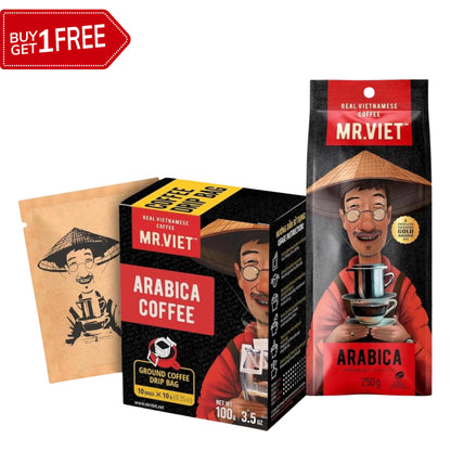 100% Arabica Ground Coffee Drip Bags, 10gX10 + 100% Arabica Ground Coffee, 250g Pack  - Combo